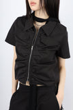 Shirring zip-up blouse