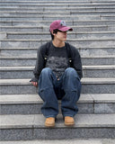 Grayish pin tuck denim pants