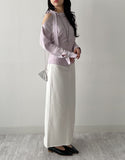 Deep Slit Cotton Long Denim Skirt