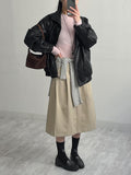 Two-pin tuck cotton flare skirt