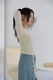 Eyelet string denim skirt