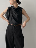 Glossy Drape Sleeveless Blouse