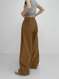 Hidden corduroy long wide pants
