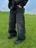 Double knee stitch vintage black denim