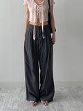 Strap Two-Tuck Long Wide Slacks