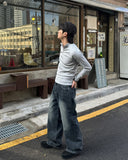 Brushed washing denim pants