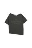 PRTN) Hotfix One-Shoulder Unbalanced T-shirt