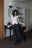 Black check adjust pants