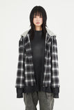 Wool sleeve snap flannel hood shirt