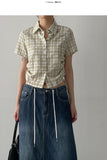 Tartan Check Shirring Short Sleeve Shirt