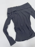 Slit Ribbed Off-Shoulder T-Shirt