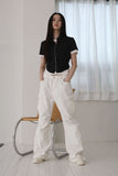 Hole cropped shirring shirt