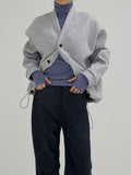 Woolen no collar string cardigan