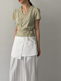Frill Wrap Short Sleeve Blouse
