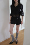 Three quarter collar mesh shirt top