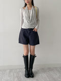 Shirred halterneck layered T-shirt