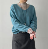 [wool100%] Whole Garment V-neck Loose Fit Knit