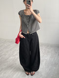 Lace Check Cap Sleeve Blouse