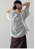 Balloon Tie Mock Neck Half Blouse