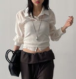 Crop Tencel See-Through Blouse
