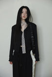 V-neck slim tweed jacket