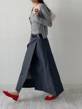 Deep Slit Wrap Denim Long Skirt