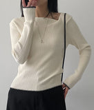 Color Matching Ribbed Knit T-shirt