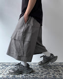 Washed Diagonal Cargo Bermuda Banding Pants