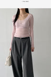 Kevin See-through V-Neck Long Sleeve T-Shirt