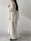 Linen Cinch Back Balloon Fit Wide Pants