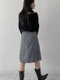 Herringbone A-line midi skirt