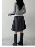Unbalance Stripe Midi Skirt