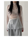 [Tie Set] See-through High Neck Overfit Blouse