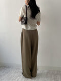 Marron Belted Two-Tuck Wide Slacks