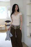 Two-tone button maxi cotton pants