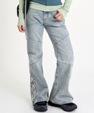 Sage cross lace denim pants