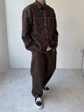 Pleat Pure Brown Denim