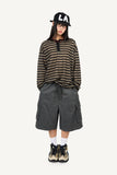 Striped Henley neck long sleeve knit