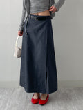 Deep Slit Wrap Denim Long Skirt