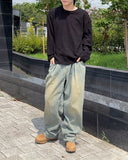 Sand one-tuck denim pants