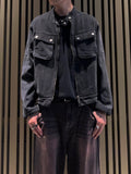 Salt Washed Biker Denim Jacket