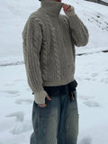 High-Neck Cable Knit Zip-Up