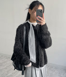Mockneck Overfit Fur Cardigan