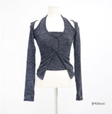 Raqueen Halter Slit Layered Knit T-shirt