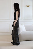 Unbalanced shirring sleeveless tee