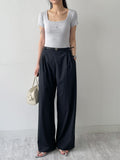 Marine Square Neck Crop Short Sleeve T-shirt