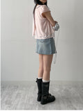 Tin Blue A-Line Mini Denim Skirt