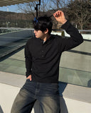 Waffle Henley Neck Long Sleeve