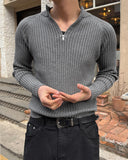 Rib semi-zip-up muscle fit knit