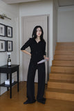 Black Three Quarter Back Buckle Shirt Top